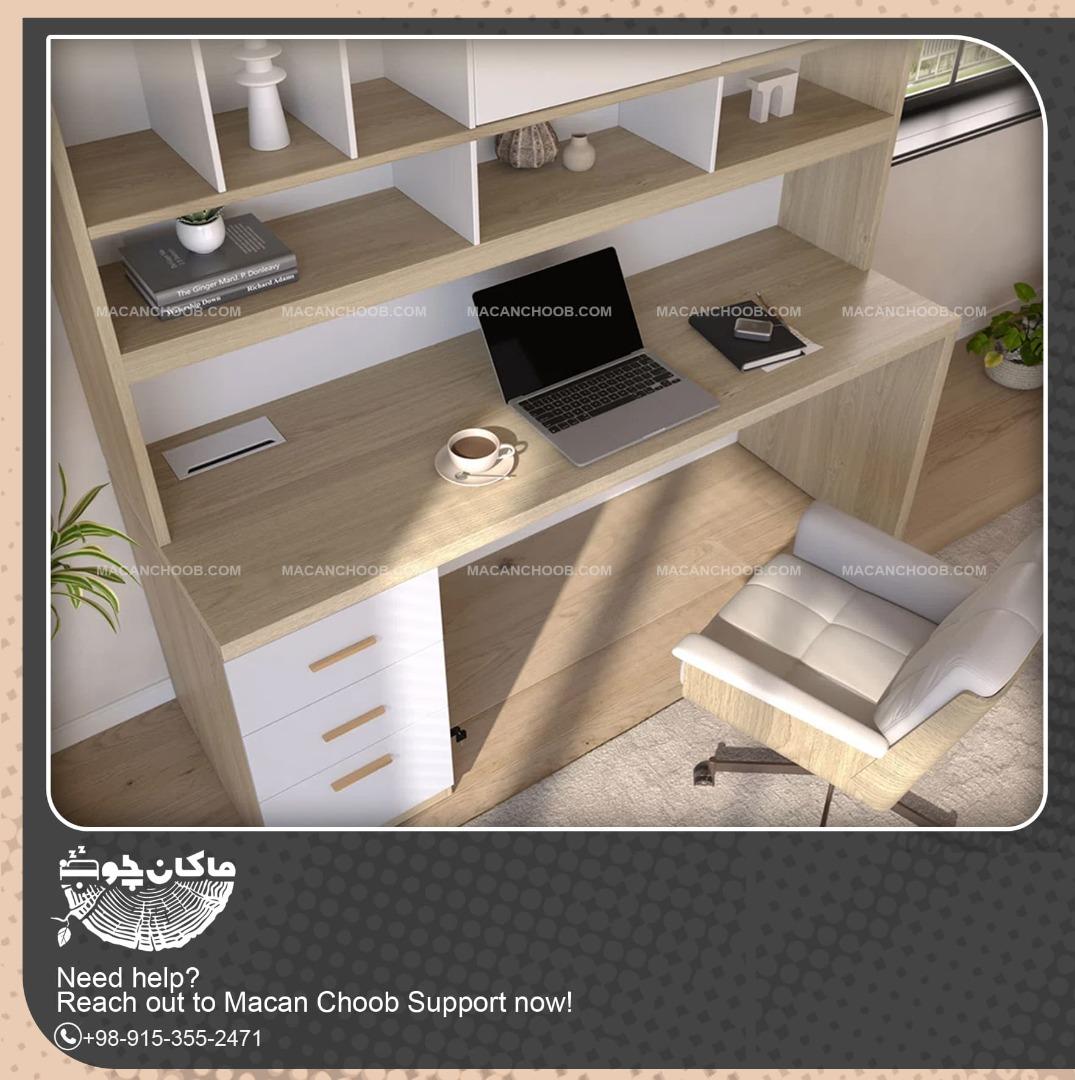 میز کامپیوتر عریض کشو و کتابخانه دار مدل MIRAS